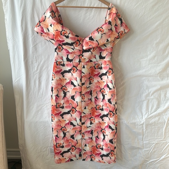 ASOS DESIGN Sweetheart Puff Bardot Midi Pink Floral Party Dress Size 14 NEW - Picture 7 of 17